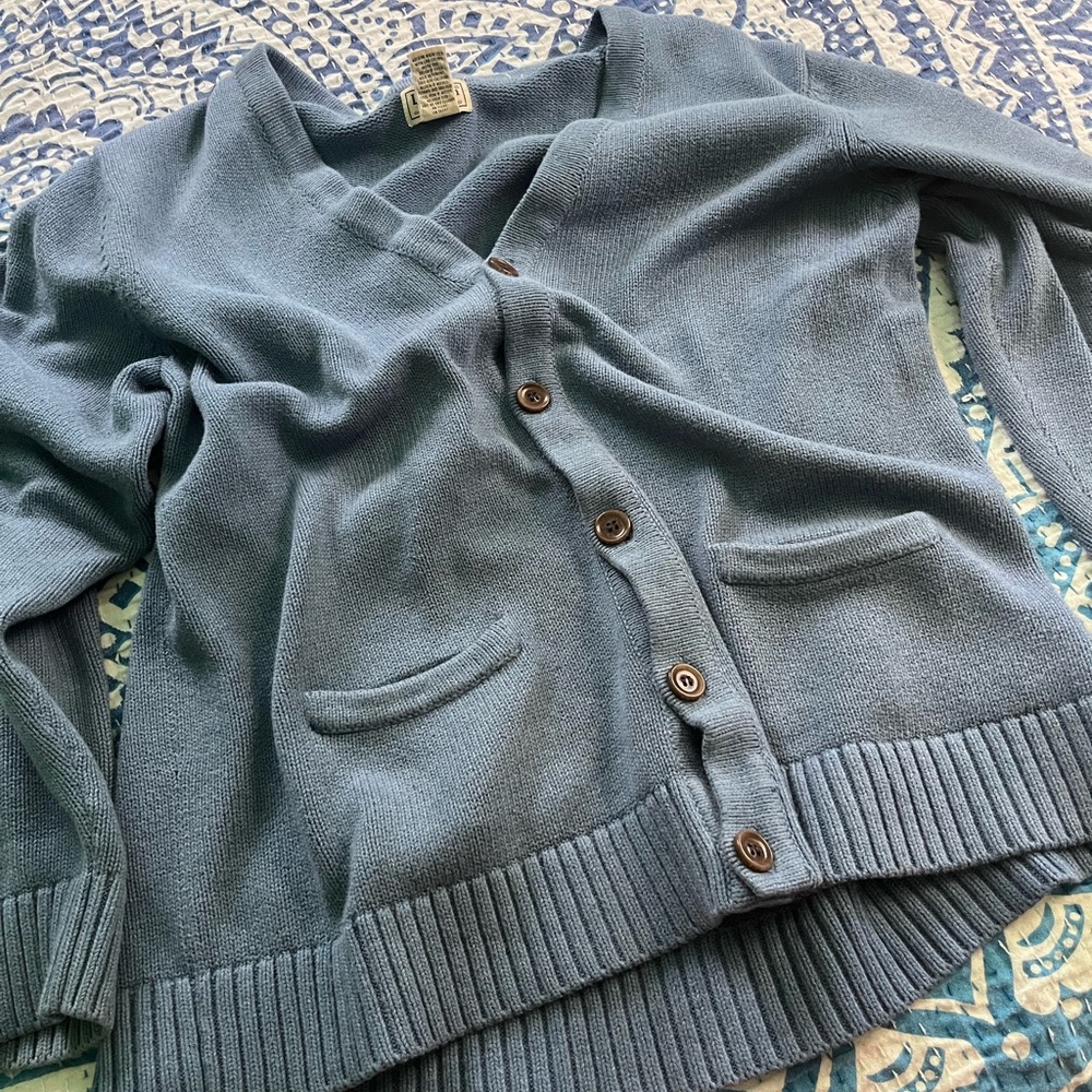L.L. Bean Blue Cardigan Sweater with Ribbed Detailing